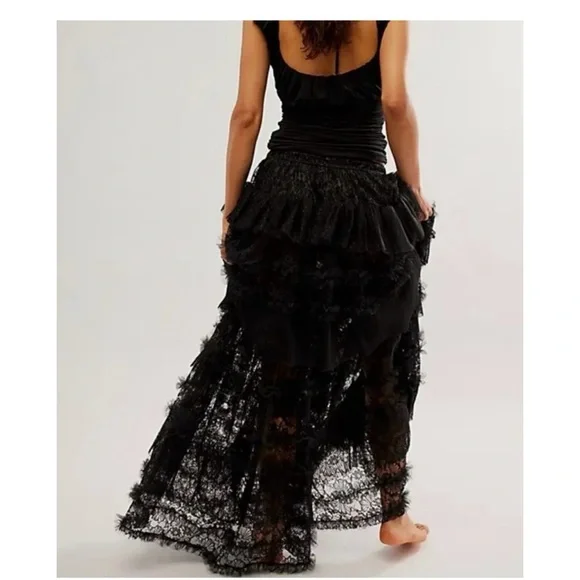 Free People Turn It Up Half Slip Maxi Skirt Black Small - Picture 2 of 4